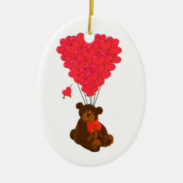 Adorno De Cerámica Oso de peluche y globos cardíacos