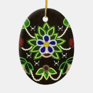 Adorno De Cerámica Oso floral ojibwe y flechas