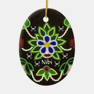 Adorno De Cerámica Oso floral personalizado de Ojibwe y flechas