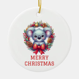 Adorno De Cerámica Oso Koala Lindo Navidad