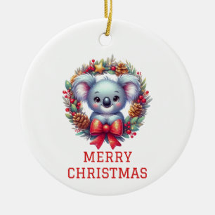 Adorno De Cerámica Oso Koala Lindo Navidad