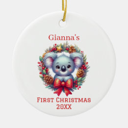 Adorno De Cerámica Oso Koala Personalizado Primera Navidad