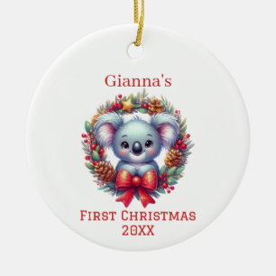 Adorno De Cerámica Oso Koala Personalizado Primera Navidad