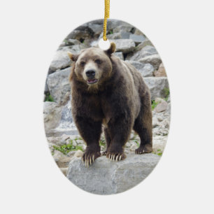 Adorno De Cerámica Oso Kodiak de pie sobre una roca