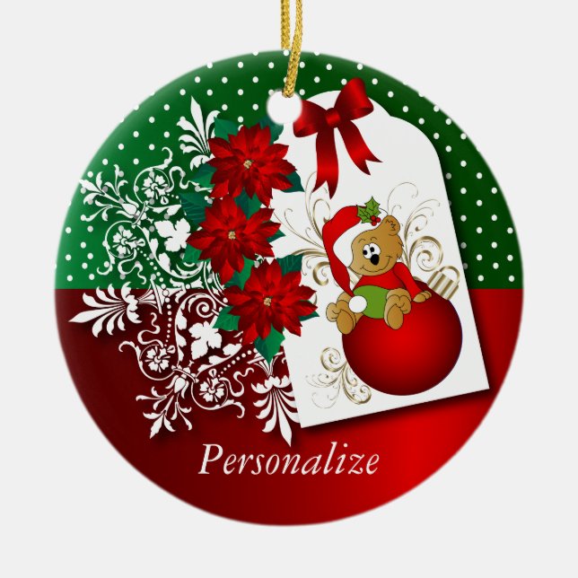 Adorno De Cerámica Oso lindo de Navidades de vacaciones (Frente)