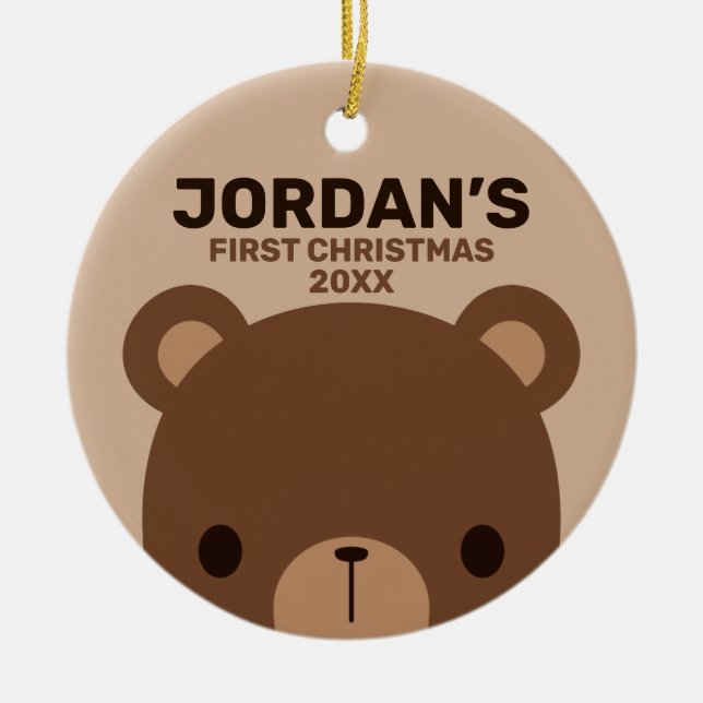Adorno De Cerámica Oso marrón lindo con nombre personalizado (Frente)