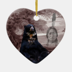 Adorno De Cerámica Oso negro indio nativo americano