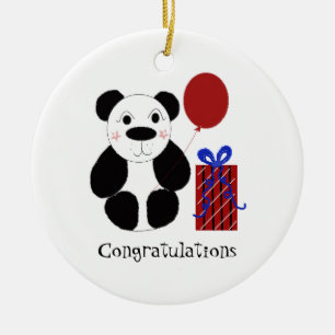 Adorno De Cerámica Oso Panda con Globo Felicitaciones