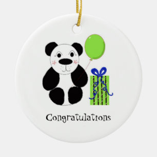 Adorno De Cerámica Oso Panda con Globo Felicitaciones