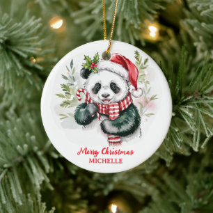 Adorno De Cerámica Oso Panda Lindo Navidad Personalizada Feliz