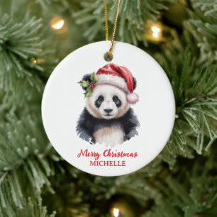 Adorno De Cerámica Oso Panda Lindo Navidad Personalizada Feliz