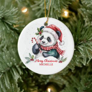 Adorno De Cerámica Oso panda lindo Navidad personalizada feliz