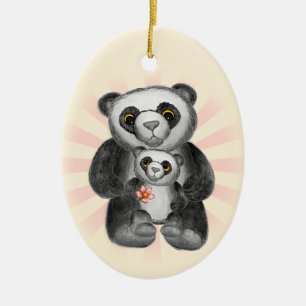 Adorno De Cerámica Oso Panda Mamá Amor