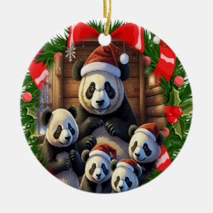Adorno De Cerámica oso panda Navidad