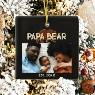 Adorno De Cerámica Oso Papá Padre Año Establecido Foto Negro