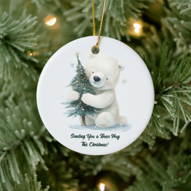 Adorno De Cerámica Oso Polar Adorable Abrazando árbol de Navidad, lin (Árbol)