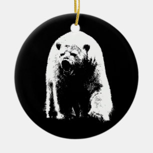 Adorno De Cerámica Oso Polar de Arte Pop Blanco y Negro