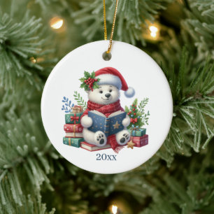 Adorno De Cerámica Oso polar lindo añade fecha y mensaje Navidad