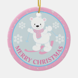 Adorno De Cerámica Oso Polar Lindo y Copos de Nieve Navidad Rosa