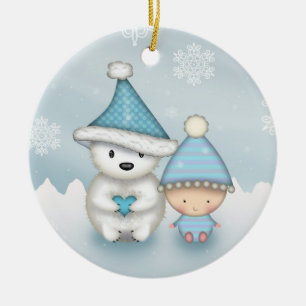 Adorno De Cerámica Oso polar pequeño y lindo y bebé