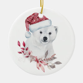 Adorno De Cerámica Oso polar Santa hat Feliz Navidad lindo