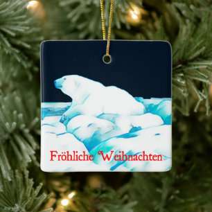 Adorno De Cerámica Oso Polar Sobre El Hielo - Fröhliche Weihnachten