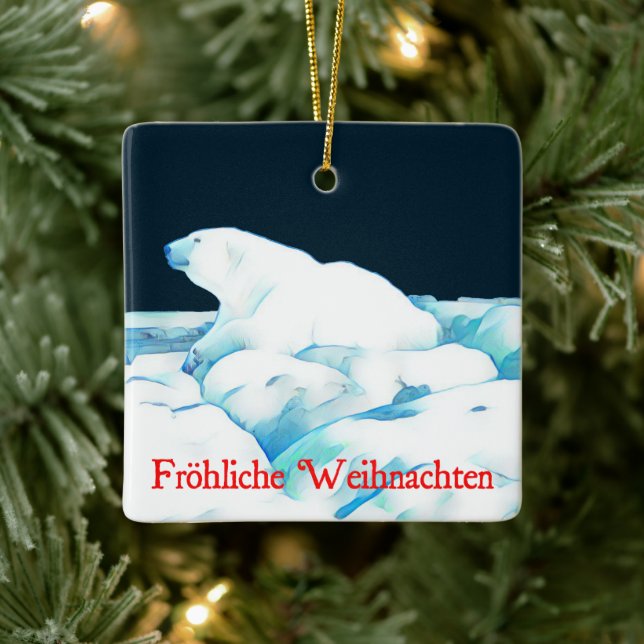 Adorno De Cerámica Oso Polar Sobre El Hielo - Fröhliche Weihnachten (Árbol)