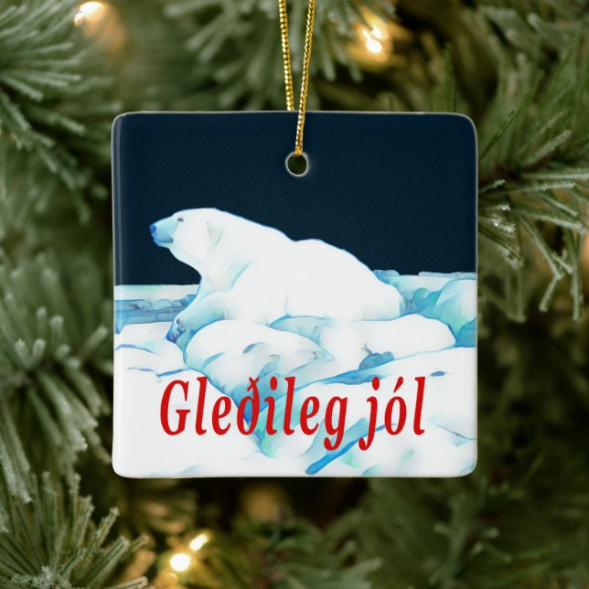 Adorno De Cerámica Oso Polar Sobre El Hielo - Gleðileg Jól (Árbol)