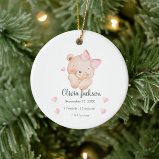 Adorno De Cerámica Oso rosa personalizado para niña