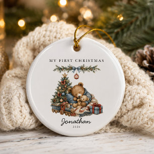 Adorno De Cerámica Oso Vintage Mi Primer Navidad