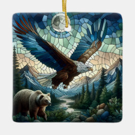 Adorno De Cerámica Oso y águila mosaicos en las montañas