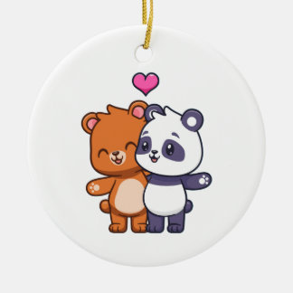 Adorno De Cerámica Oso y Panda Mejores Amigos Se Abrazan