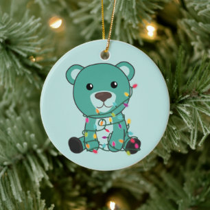 Adorno De Cerámica Osos Coloridos Feliz Navidad Animales de Invierno