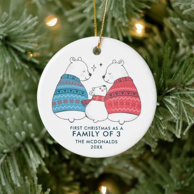 Adorno De Cerámica Osos Cutos Personalizados Primera Navidad como Fam (Árbol)