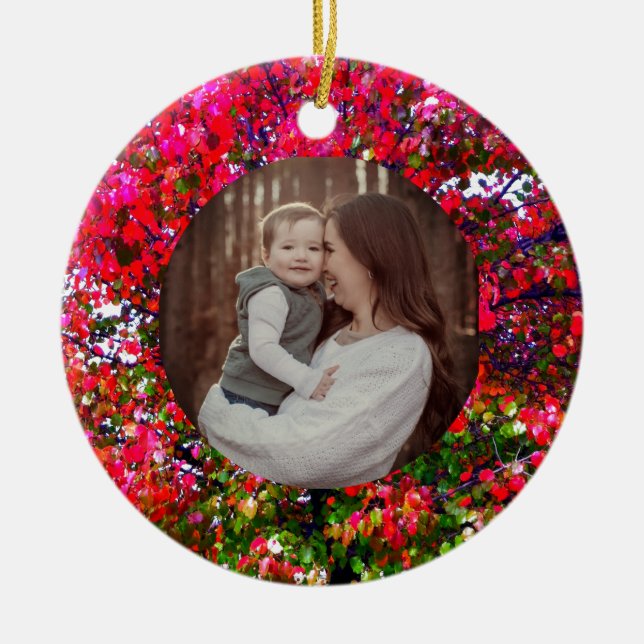 Adorno De Cerámica Otoño Cambiando hojas, árboles impresionistas rosa (Frente)