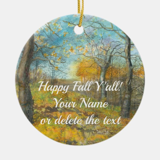 Adorno De Cerámica Otoño dorado en un roble pintando acuarela (Frente)