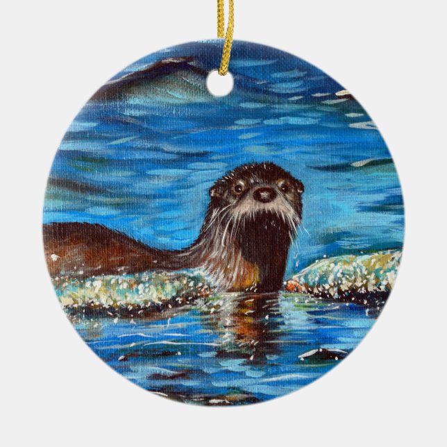 Adorno De Cerámica Otter in the Waves Painting (Frente)
