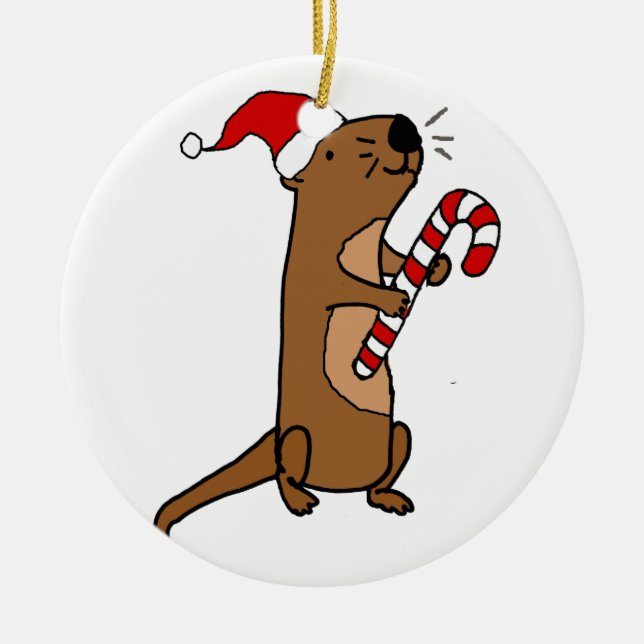 Adorno De Cerámica Otter marino en Santa Hat Navidades Personalizado (Frente)