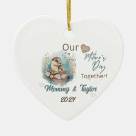 Adorno De Cerámica Otter y baby, nuestro primer día de la madre junto