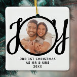 Adorno De Cerámica Our 1st Christmas As Mr & Mrs Photo Keepsake<br><div class="desc">This keepsake First Christmas As Mr & Mrs photo ornament is decorated with the word JOY in stylish script typography. Easily customizable.</div>