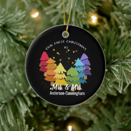 Adorno De Cerámica Our First Christmas as Mrs. & Mrs. Rainbow Trees