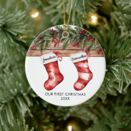 Adorno De Cerámica Our first Christmas cute stocking couple