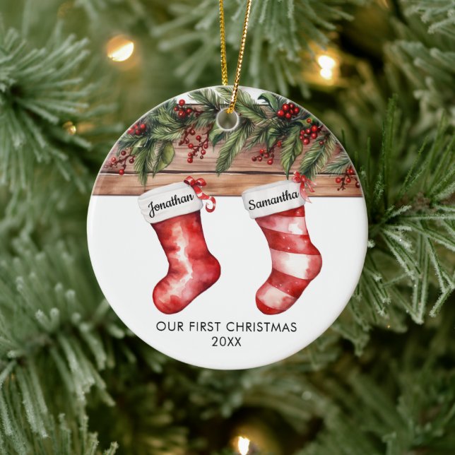 Adorno De Cerámica Our first Christmas cute stocking couple (Árbol)