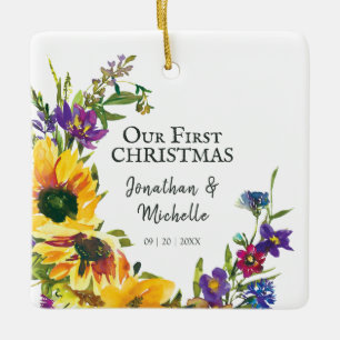 Adorno De Cerámica Our First Christmas Floral Inspirational Quote