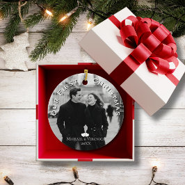 Adorno De Cerámica Our First Christmas Photo Personalized Name Year