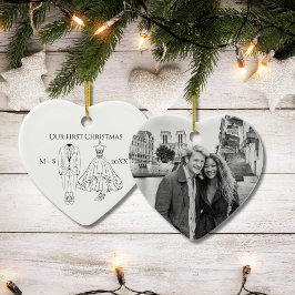 Adorno De Cerámica Our First Christmas Photo Wedding Dress Suit Cute