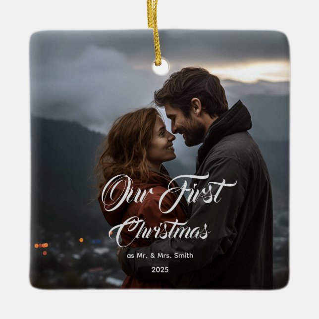 Adorno De Cerámica Our First Christmas Together Mr & Mrs Photo (Anverso)