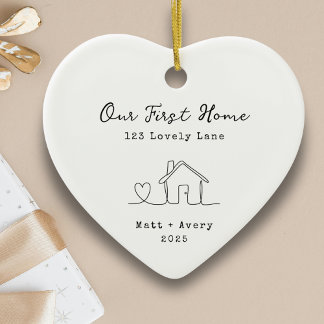 Adorno De Cerámica Our First Home Personalized Line Art New House