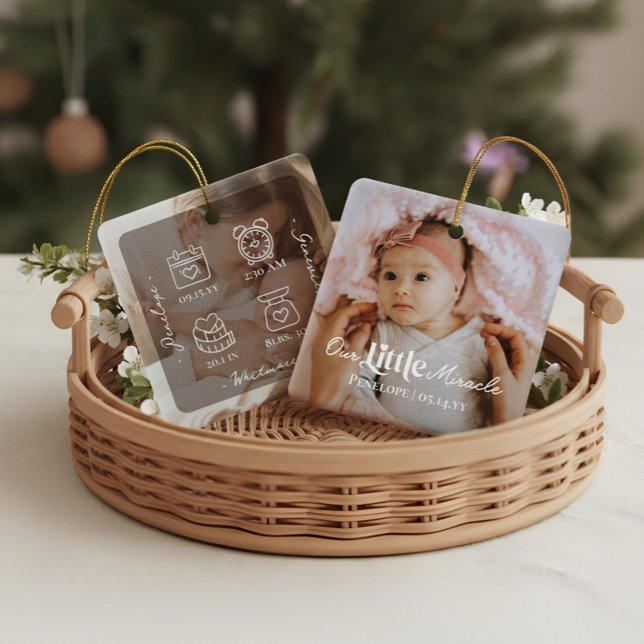 Adorno De Cerámica Our Little Miracle Baby Birth Stats Photo Keepsake (Our Little Miracle Baby Birth Stats Photo Keepsake Ceramic Ornament)