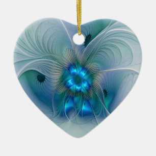 Adorno De Cerámica Ovaciones de pie, fractal azul turquesa abstracto
